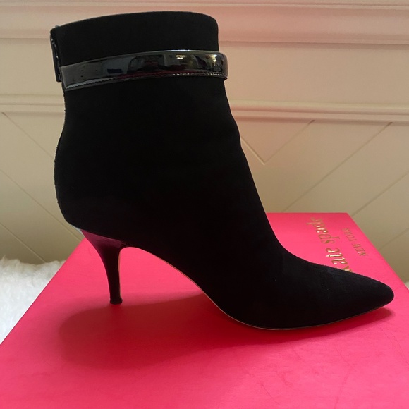 Trini Black Suede Bow | Black Patent Bow Boots - Picture 7 of 9